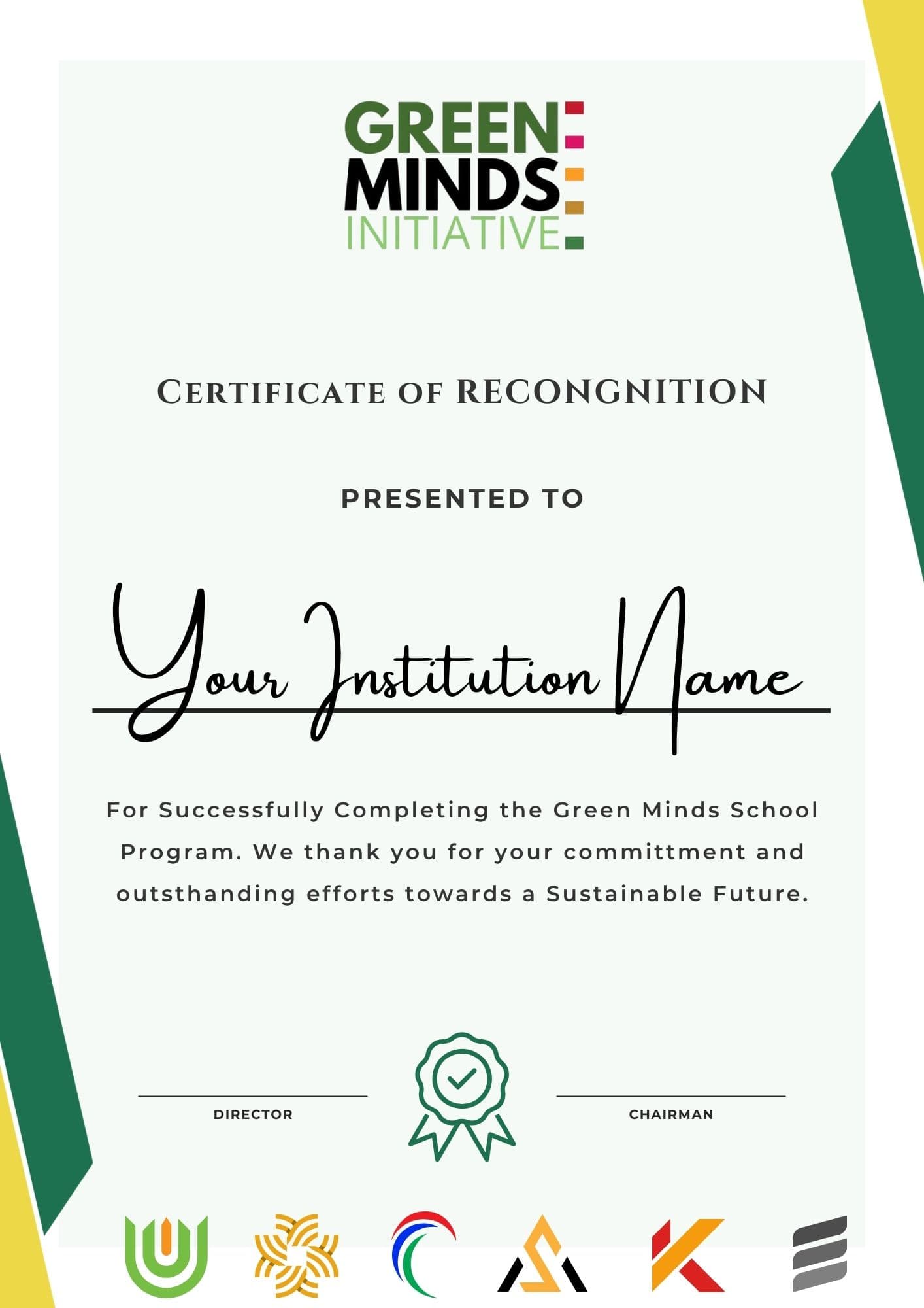 Green Minds Initiative certificate of recognition