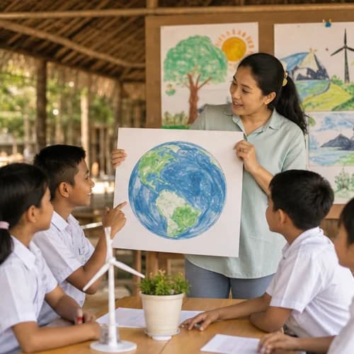 Teacher leading a climate workshop with students