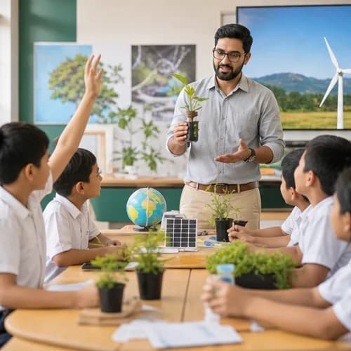Teacher discussing sustainability projects in class
