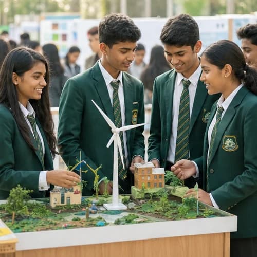 Students presenting an eco campus model